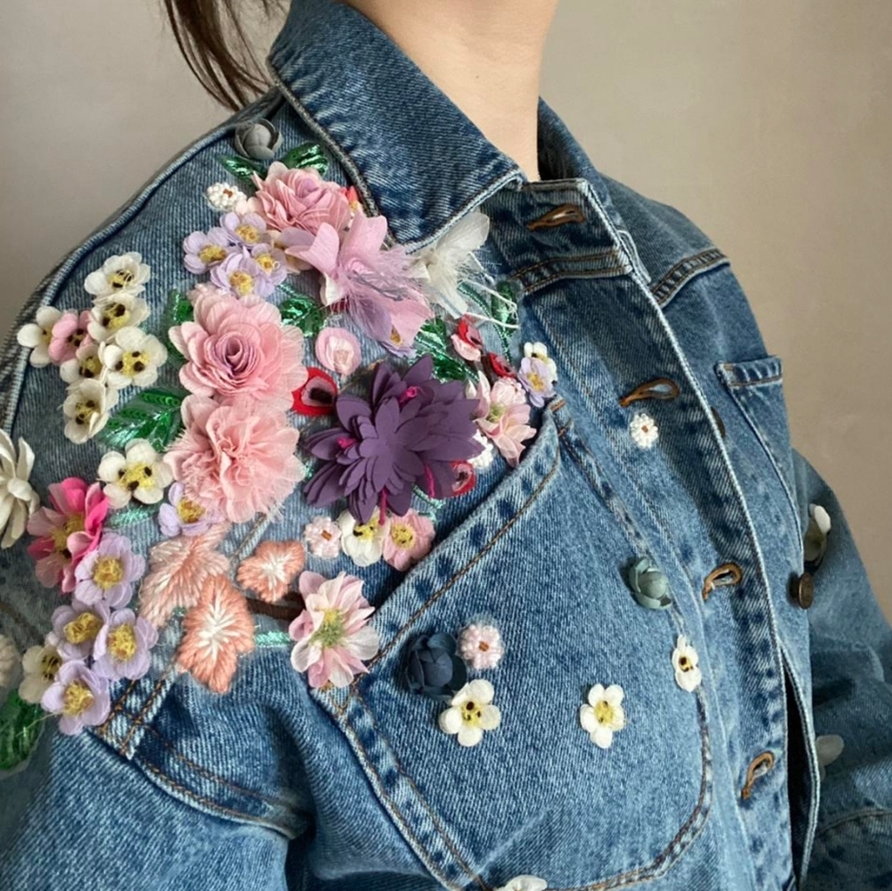 Miss Sixty Denim Cropped Floral Appliqué Jacket - Picture 3 of 9